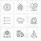 Set of 9 Modern Line Icons of cloud, cloudy, blood, list, bullets