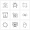 Set of 9 Modern Line Icons of folder maintenance, file setting, shape, withdrawal, cash