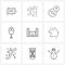 Set of 9 Modern Line Icons of meal, sweet, party, ice cream, navigation