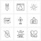 Set of 9 Modern Line Icons of plant, business, Christmas, chart, graph