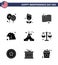 Set of 9 Modern Solid Glyphs pack on USA Independence Day american; tent; country; tent free; bird