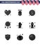 Set of 9 Modern Solid Glyphs pack on USA Independence Day cactus; dream catcher; american; decoration; badge