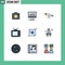 Set of 9 Modern UI Icons Symbols Signs for arrow, tv, stats, television, view