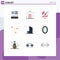 Set of 9 Modern UI Icons Symbols Signs for beach, love, color, heart, fireworks