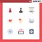 Set of 9 Modern UI Icons Symbols Signs for brain, valentine, rubber, love, presentation