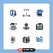 Set of 9 Modern UI Icons Symbols Signs for business, lamp, notification, night, medicine
