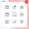 Set of 9 Modern UI Icons Symbols Signs for business, workgroup, mind, team, people