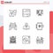 Set of 9 Modern UI Icons Symbols Signs for digital, connection, analytics, computer, marketing