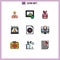 Set of 9 Modern UI Icons Symbols Signs for document, notice, bynny, cyber, connection