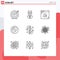 Set of 9 Modern UI Icons Symbols Signs for hands, sound, graph, scratching, dj