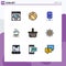 Set of 9 Modern UI Icons Symbols Signs for holiday, basket, server, hotel, cup