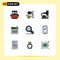 Set of 9 Modern UI Icons Symbols Signs for less, page, money, landing, microscope
