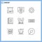 Set of 9 Modern UI Icons Symbols Signs for public, chair, shop, planner, notebook