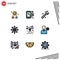 Set of 9 Modern UI Icons Symbols Signs for research, biology, mechanical, wheel, boat
