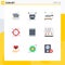 Set of 9 Modern UI Icons Symbols Signs for search, media, secure, keyword, kitchen