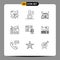 Set of 9 Modern UI Icons Symbols Signs for server, database, schedule, radio, marketing