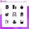 Set of 9 Modern UI Icons Symbols Signs for settings, global, space, gear, ring