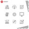 Set of 9 Modern UI Icons Symbols Signs for spring, shopping trolley, graph, shopping cart, sauna
