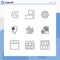 Set of 9 Modern UI Icons Symbols Signs for transport, ship, job, business, think