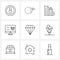 Set of 9 Simple Line Icons of basket, online shopping, hurt finger, plus, building