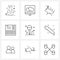 Set of 9 Simple Line Icons of microphone, shipment, rabbit, quality, label