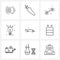 Set of 9 Simple Line Icons of sports, games, fitness, education, bulb