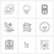 Set of 9 Simple Line Icons of user interface, hospital, mobile, medical, phone