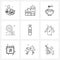 Set of 9 Simple Line Icons for Web and Print such as oxygen tank, nautical, food, dive, logistics