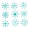 Set of 9 snowflakes, separate elements isolated on white background