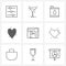 Set of 9 UI Icons and symbols for romantic, valentine, bottle, love, power