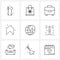 Set of 9 Universal Line Icons of down, globe, office, global, direction