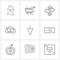 Set of 9 Universal Line Icons of down, mouse, business, cursor, food