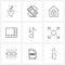 Set of 9 Universal Line Icons of expand, musical note, locked house, music, merge