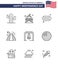 Set of 9 USA Day Icons American Symbols Independence Day Signs for alert; landmark; white; building; hot i