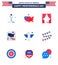 Set of 9 USA Day Icons American Symbols Independence Day Signs for animal; world; entertainment; map; american