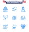 Set of 9 USA Day Icons American Symbols Independence Day Signs for bird; sausage; party; frankfurter; usa