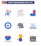 Set of 9 USA Day Icons American Symbols Independence Day Signs for bird; usa; celebration; sign; glass