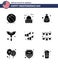 Set of 9 USA Day Icons American Symbols Independence Day Signs for buntings; sausage; white; frankfurter; cash