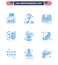 Set of 9 USA Day Icons American Symbols Independence Day Signs for celebrate; usa; american; tourism; golden