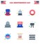 Set of 9 USA Day Icons American Symbols Independence Day Signs for hat; american; donut; usa; city