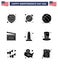 Set of 9 USA Day Icons American Symbols Independence Day Signs for monument; usa; football; video; american