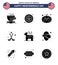 Set of 9 USA Day Icons American Symbols Independence Day Signs for political; donkey; food; sport; hokey