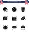 Set of 9 USA Day Icons American Symbols Independence Day Signs for states; american; fastfood; day; calendar