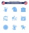 Set of 9 Vector Blues on 4th July USA Independence Day such as state; helmet; drum; football; st