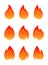 Set of 9 vector fires isolated on a white.