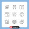 Set of 9 Vector Outlines on Grid for chat, image, browser, frame, setting