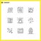 Set of 9 Vector Outlines on Grid for law book, gavel, cup, book, tea