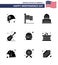 Set of 9 Vector Solid Glyphs on 4th July USA Independence Day such as fast; american; building; usa; guiter