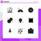 Set of 9 Vector Solid Glyphs on Grid for bulb, web, ad, fast, cookies