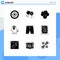 Set of 9 Vector Solid Glyphs on Grid for clothing, accessories, alert, public, marketing